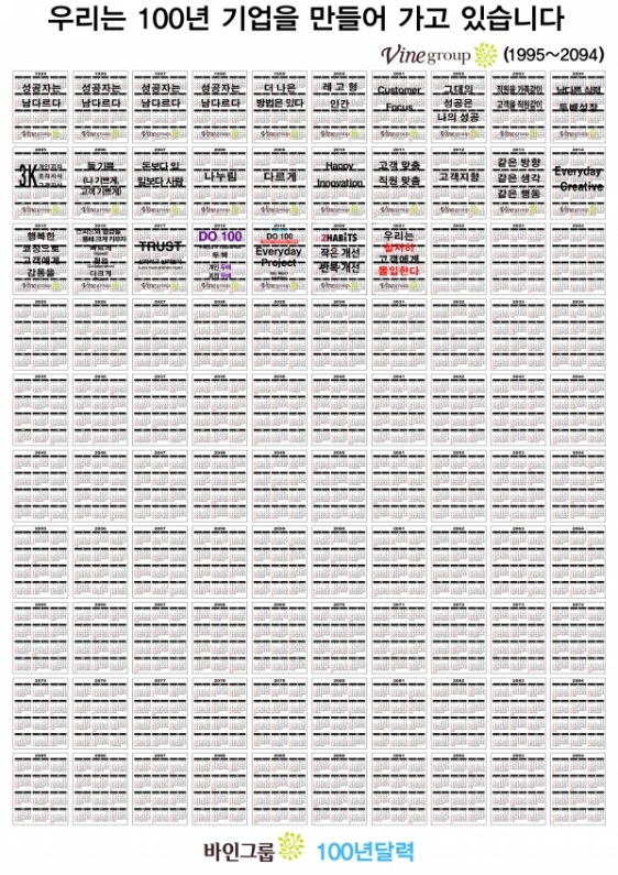 바인그룹 김영철 화장 방에 걸려있는 100년 달력.